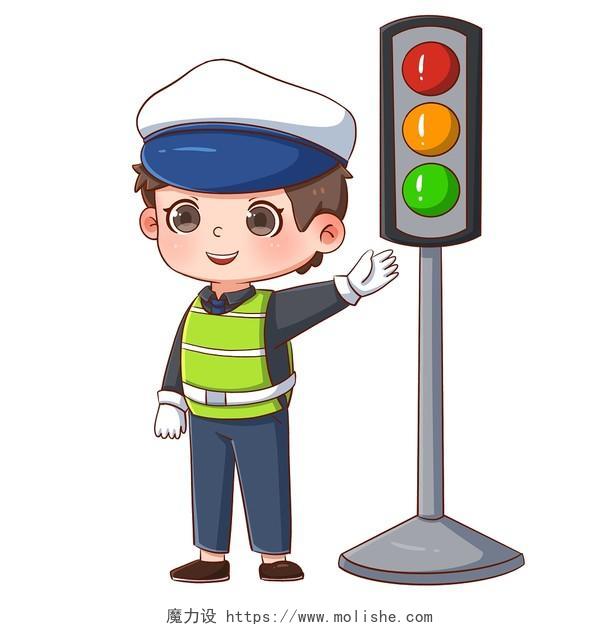 卡通人物交警执勤交通红绿灯PNG素材卡通交警元素